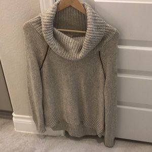 Cowl Neck gray sweater with elbow patches